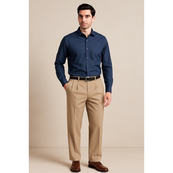 Crazy Horse Other - Crazy Horse Mens Tan Pleated Dress Khaki Cuffed Classic Fit Trousers Old Money